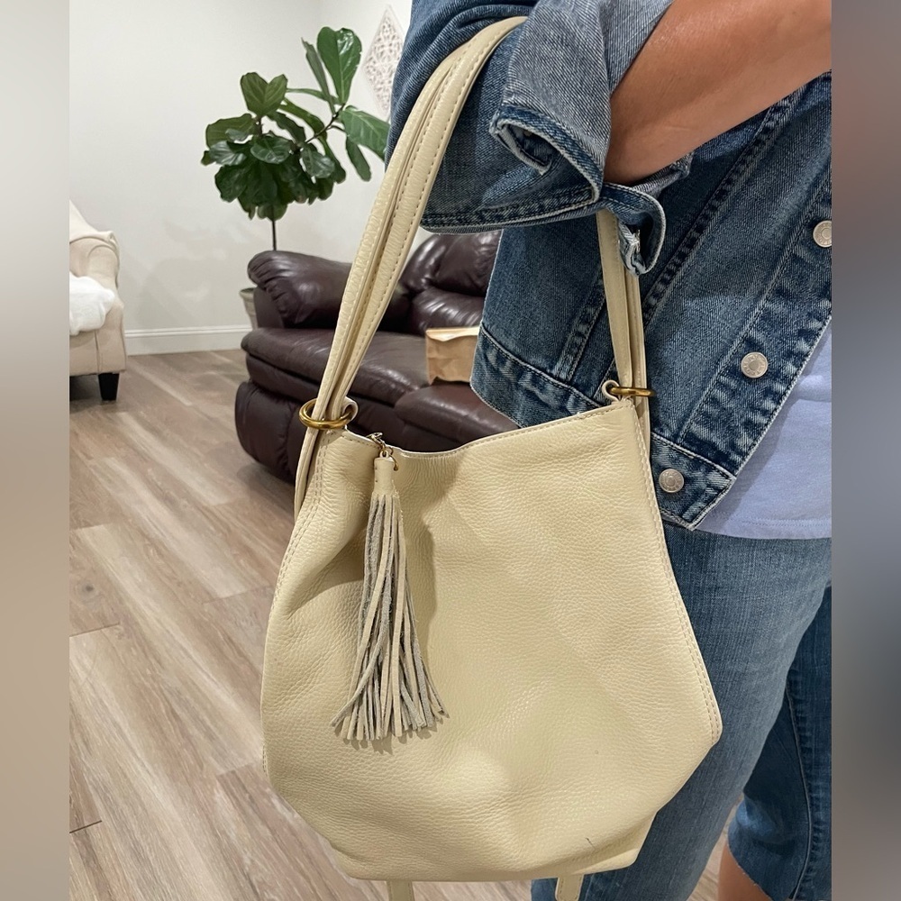 HOBO Cream Leather Hobo Backpack with Tassel - Picture 3 of 12